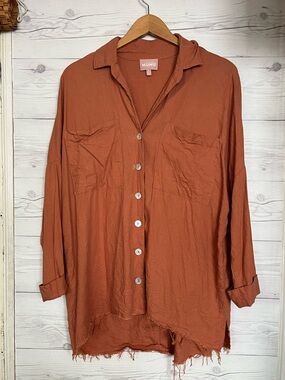 Show Me Your Mumu Johns Button Down Shirt Terracotta Linen Blend Small Oversized